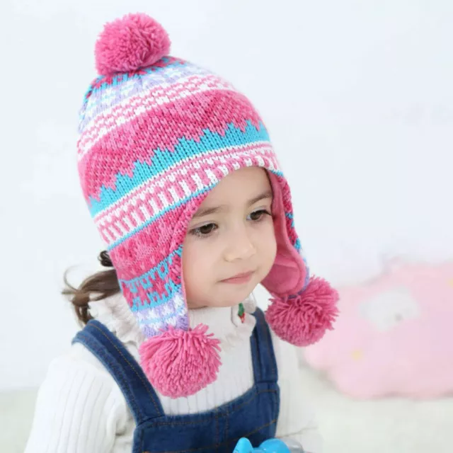 Cappello invernale bambina berretto caldo pappagallo pile lavorato a maglia berretto pompom bambino bambino 3