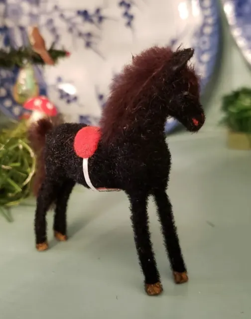 Vntg German Black Horse Flocked Germany Putz Animal Kunstlerschutz Miniature Toy