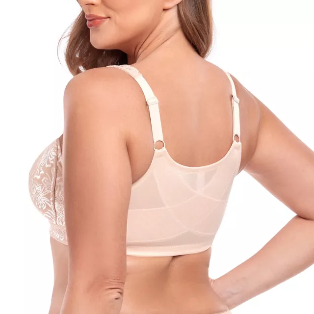 Ladies Front Fastening Firm Support Non Wired Lace Trim Bra Plus Size Uk Cups