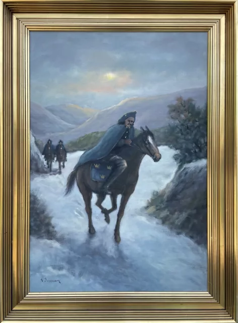 Göte Svensson 1926 Paisaje de Invierno en El Abendsonne Jinete Pferde Soldados