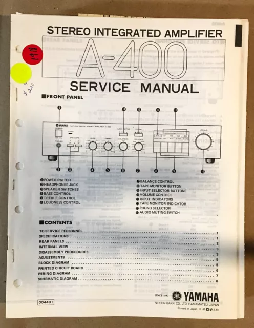 Yamaha A-400 Amplifier  Service Manual *Original*