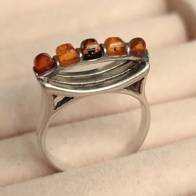 Antique Soviet Ussr Sterling Silver 925 Natural Amber Ring Baltic Size 7.5