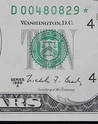$10 1988A AU Star Federal Reserve Note D00480829* series A ten dollar, Cleveland