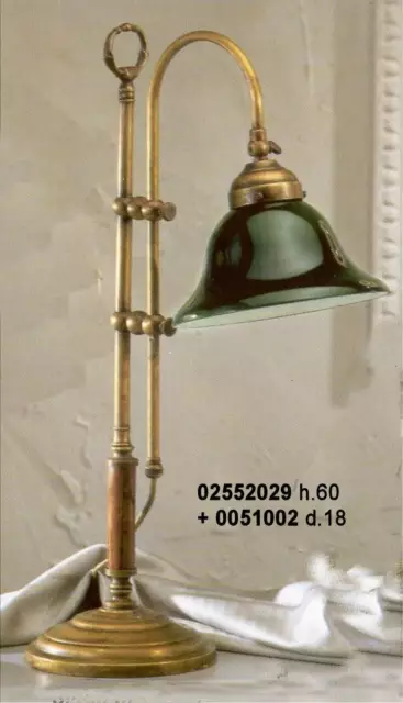 Lampada da tavolo ufficio ministero in ottone e legno inglese con vetro verde
