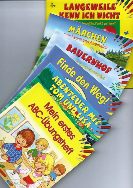 6 Malbücher Hefte Beschäftigung Geschichten Malen 13 x 13 cm 32 oder 24 S. TOP!