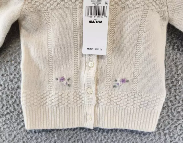 Ralph Lauren Floral Embroidered Wool Cardigan Baby Girl's 9M/12M Cream L/S~ 2