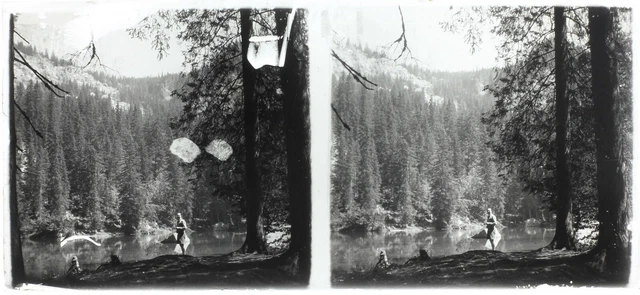 Paysage de Montagne c1950 Photo Stereo Amateur Plaque de verre Vintage V36L25n
