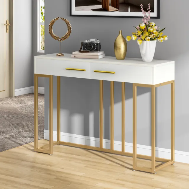 Tribesigns White Console Table with 2 Drawers, Narrow Wood Entryway Accent Table