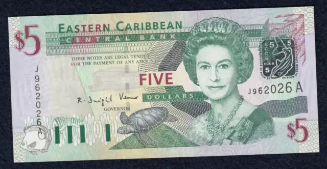 1993 East Caribbean States $5 Five Dollars Antigua P-26a UNC