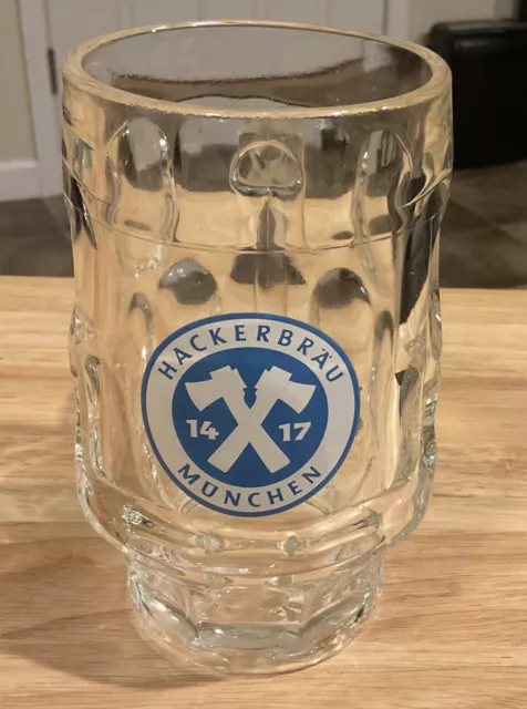 Hackerbrau Munchen 6” Beer Mug Glass w/Handle Dimpled Design EUC