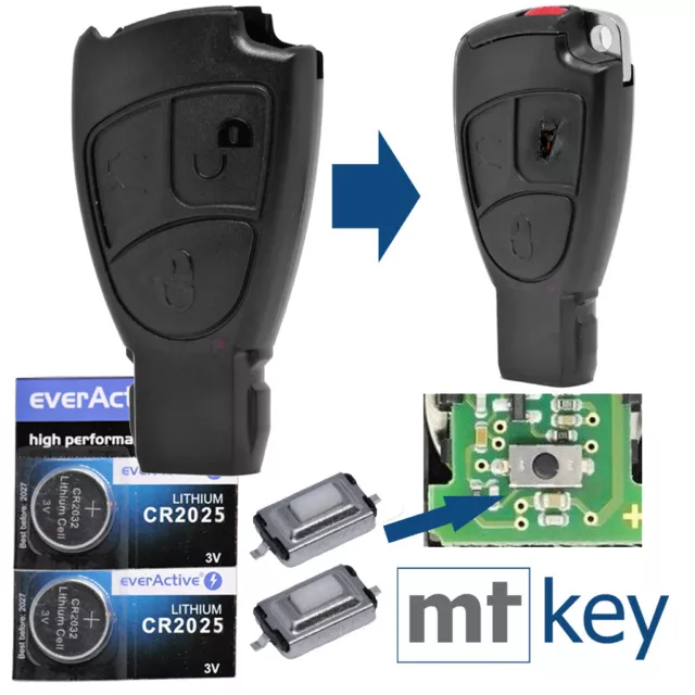 Zünd Schlüssel Smartkey Gehäuse 3 Tasten Funkschlüssel für Mercedes Benz 2x Batt