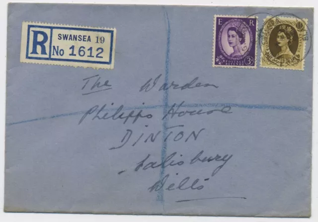 QEII Danycraig Swansea - Dinton Wiltshire 1958 Registered Postal Cover C4