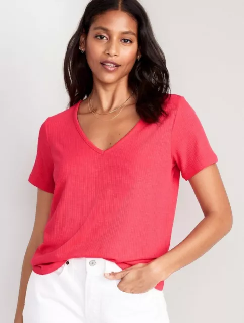 Old Navy Women’s Size Large ~ Short Sleeve Luxe V-Neck Rib Knit T-Shirt Tee $17