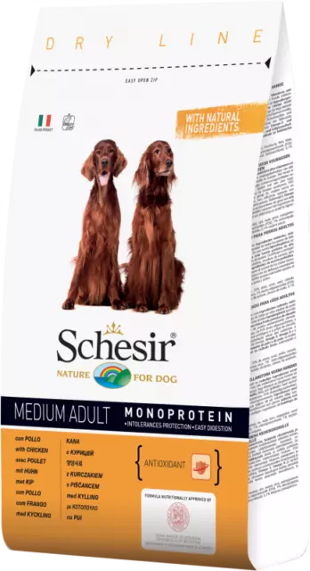 Schesir Dog Medium Adult Pollo Monoproteico Mantenimento 12 kg Per Cani