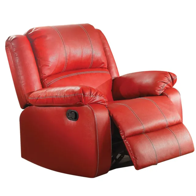 Leather Rocker Recliner Chair, Red- Saltoro Sherpi