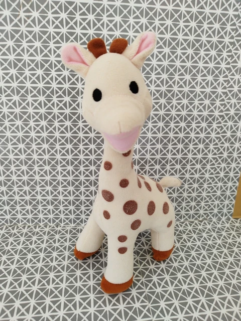 Doudou peluche grelot Sophie la girafe beige marron rose 25 cm Vulli