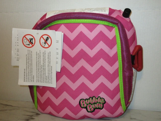 BubbleBum Backless Inflatable Travel Booster Car Seat Pink Chevron Portable Girl