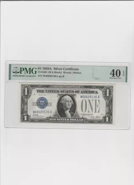 1928A - FUNNYBACK - $1 - SILVER CERTIFICATE - BLUE SEAL Graded EF-40 EPQ