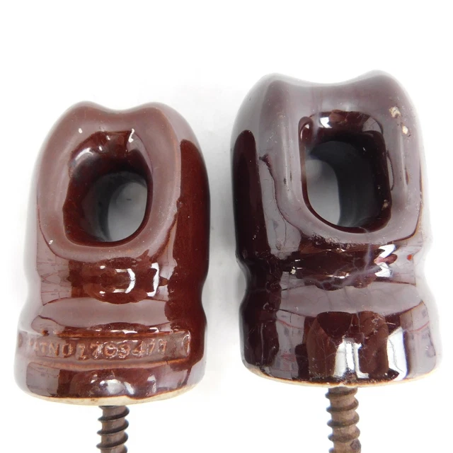 Lot Of 2 Vintage Glazed Brown Ceramic Porcelain Electric Power Line Insulator 2