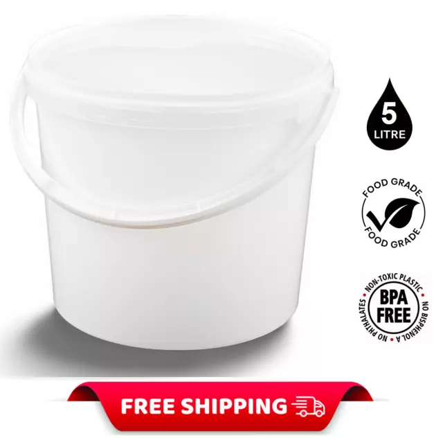5L Bucket Storage Container Pail Tubs + Lid Plastic Handle Pet Feed FOOD GRADE