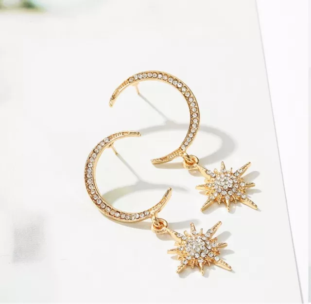 Women Elegant Crystal Rhinestone Ear Stud Star Shinny Earrings Fashion Jewelry