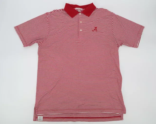 Peter Millar Mens Medium Alabama Crimson Tide Polo Shirt Red White Striped