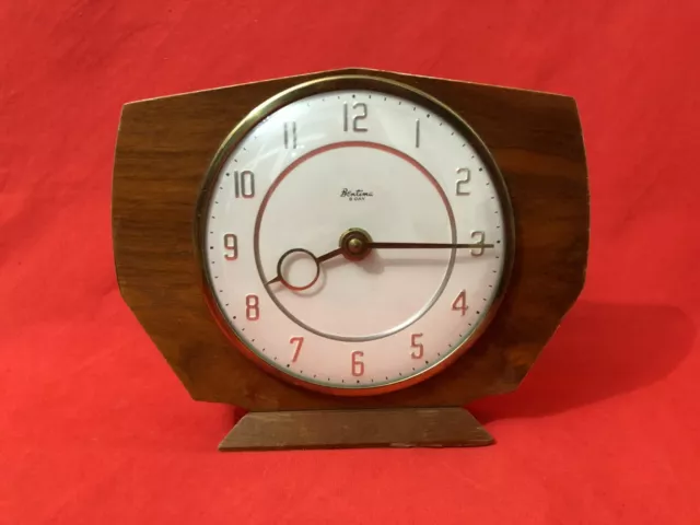 Vintage Bentima 8 Day Mantel Clock Wood Case Working Manual Handwinding Art Deco