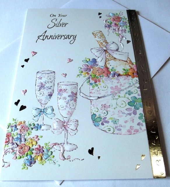 Belles Cartes De 25e Anniversaire En Argent Pour Homme Et Femme - Cœur