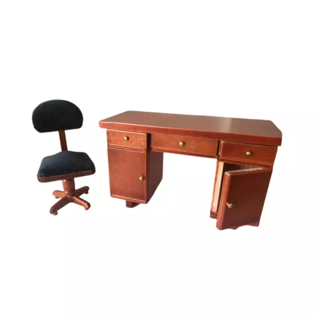 Dollhouse Miniature Office Table and Chair Set, Miniature Study Office