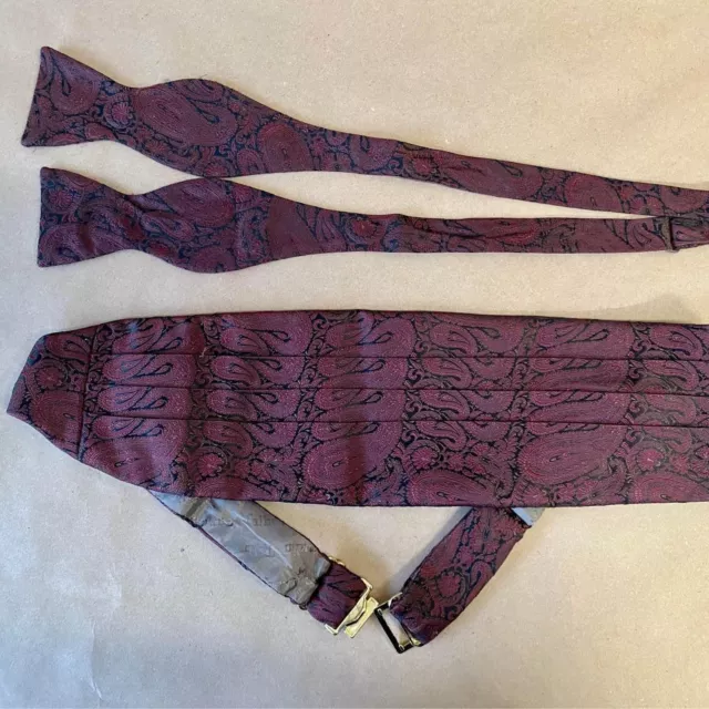 Vintage Maroon Paisley Robert Talbot Studio Bow Tie Cummerbund Silk Nordstrom