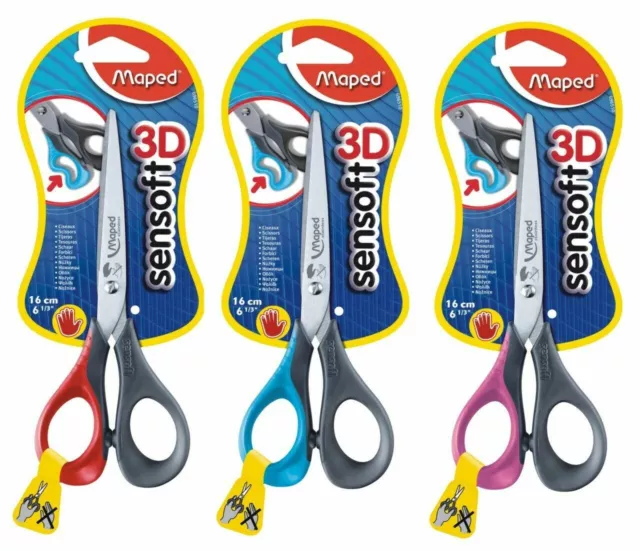 Maped 3D Sensoft Scissors - Comfort Grip - Left Handed - 16cm - Assorted Colours