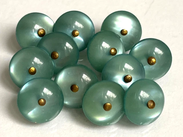 Lot De 8 Boutons Vintage En Plastique Bleu - Diamètre 21.5 Mm, Ronds | Pour Manteau, Tricot, Couture
