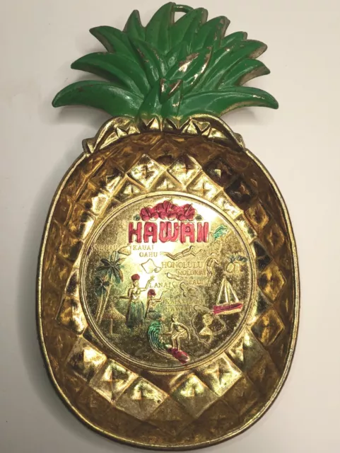 vintage Hawaii Pineapple Souvenir Brass Metal Coin Tray