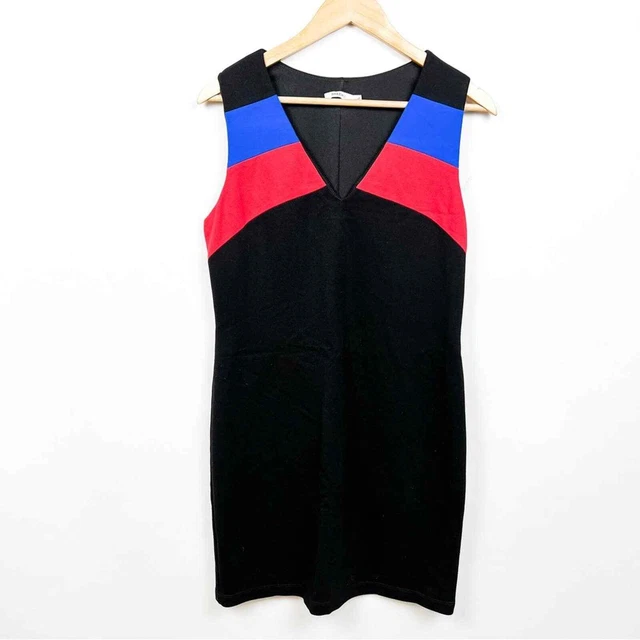 Bailey 44 black red blue color block v neck tank dress career work size large