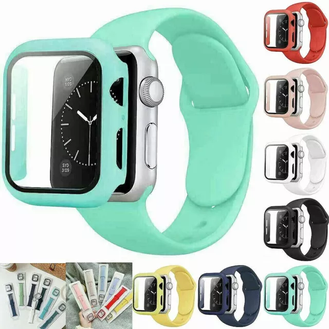 Silicone iWatch Band Strap + Case For Apple Watch 3 4 5 6 7 8 9 SE 38 41 44 45mm