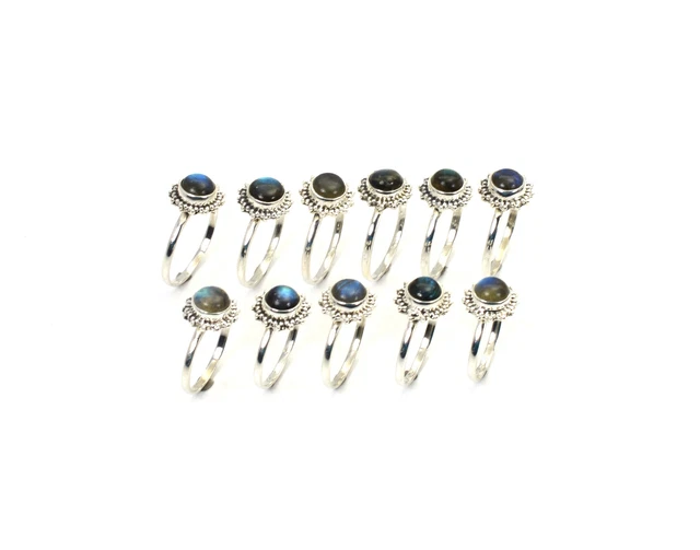 Wholesale 11Pc 925 Solid Sterling Silver Labradorite Ring Lot E159
