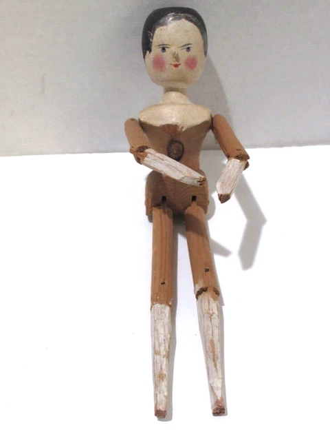 Antique 11 1/2" Wood Peg Penny Doll