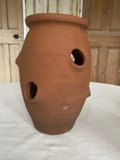 Small Hand Thrown Terracotta Strawberry Pot Herb Planter 6 Pockets