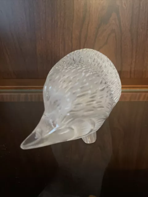 Lalique France Signed Crystal Hedgehog Paperweight MINT! Large, 2+ Pounds 2