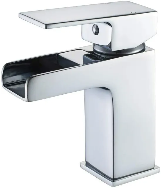 Waterfall Bathroom Sink Counter Tap Basin Sink Square Mixer Chrome Mono Faucet