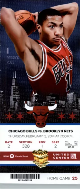 Brooklyn Nets vs Chicago Bulls 2/13/2013 Full Ticket - Derrick Rose .