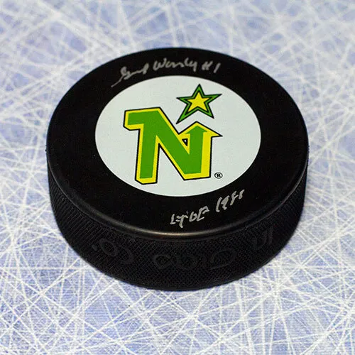 Gump Worsley Minnesota North Stars Signed Puck with HOF Note