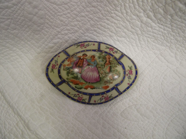 Vintage Victorian Hand Painted Trinket Box with Lid, Multi-Colored, Excellent