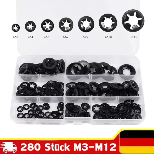 280 tlg Innenzahn Starlock Sicherungsscheiben Klemmscheiben M3-M12 Sortiment Set