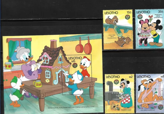 Lesotho 1986, Serie 699/702 + Hoja Bloque 42 - Disney - -. Mnh.