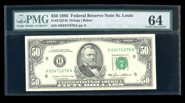 DBR 1985 $50 FRN St. Louis Fr. 2122-H PMG 64 Serial H02471678A