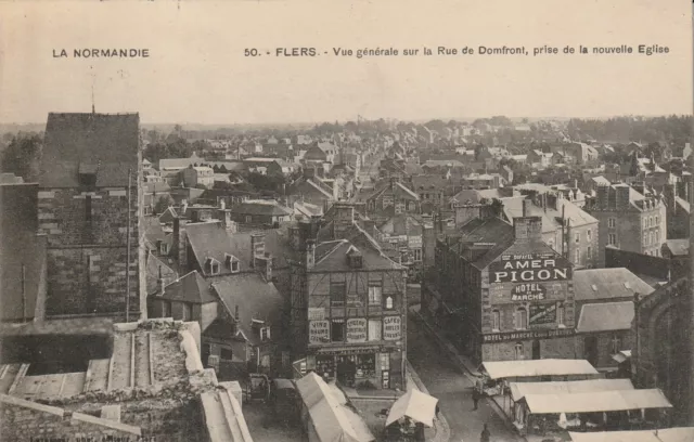CPA 61 FLERS Vue Générale sur la Rue de Domfront, Prise de la Nouvelle Eglise