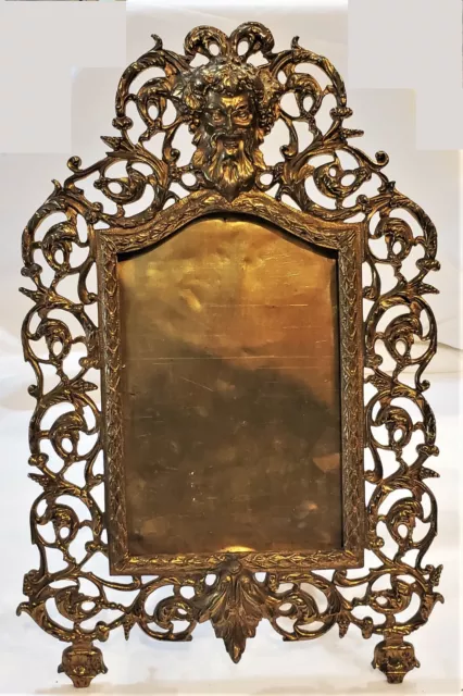 Large Ornate Victorian Brass Ormulu Easel Back Picture Frame Baccus God of Wine