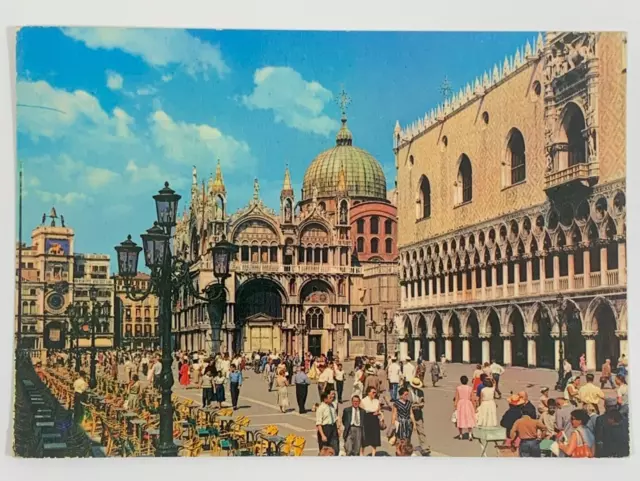 The Small St. Marks Square and the Clocks Tower Venice Italy Postcard Unposted