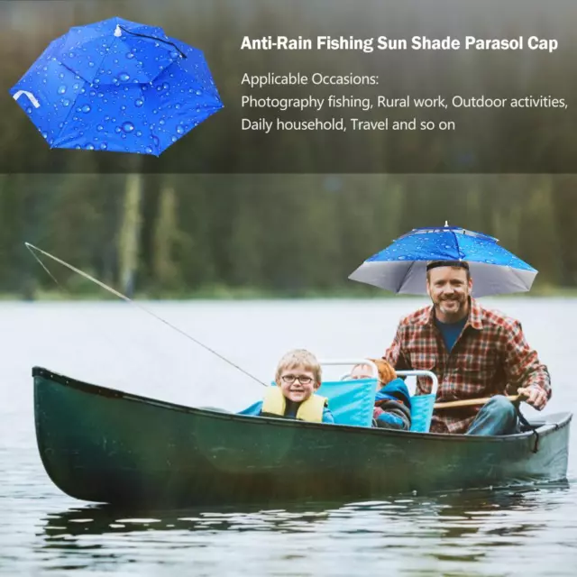 #F PORTABLE RAIN Umbrella Hat Foldable Outdoor Sun Shade Head Cap (Dark ...